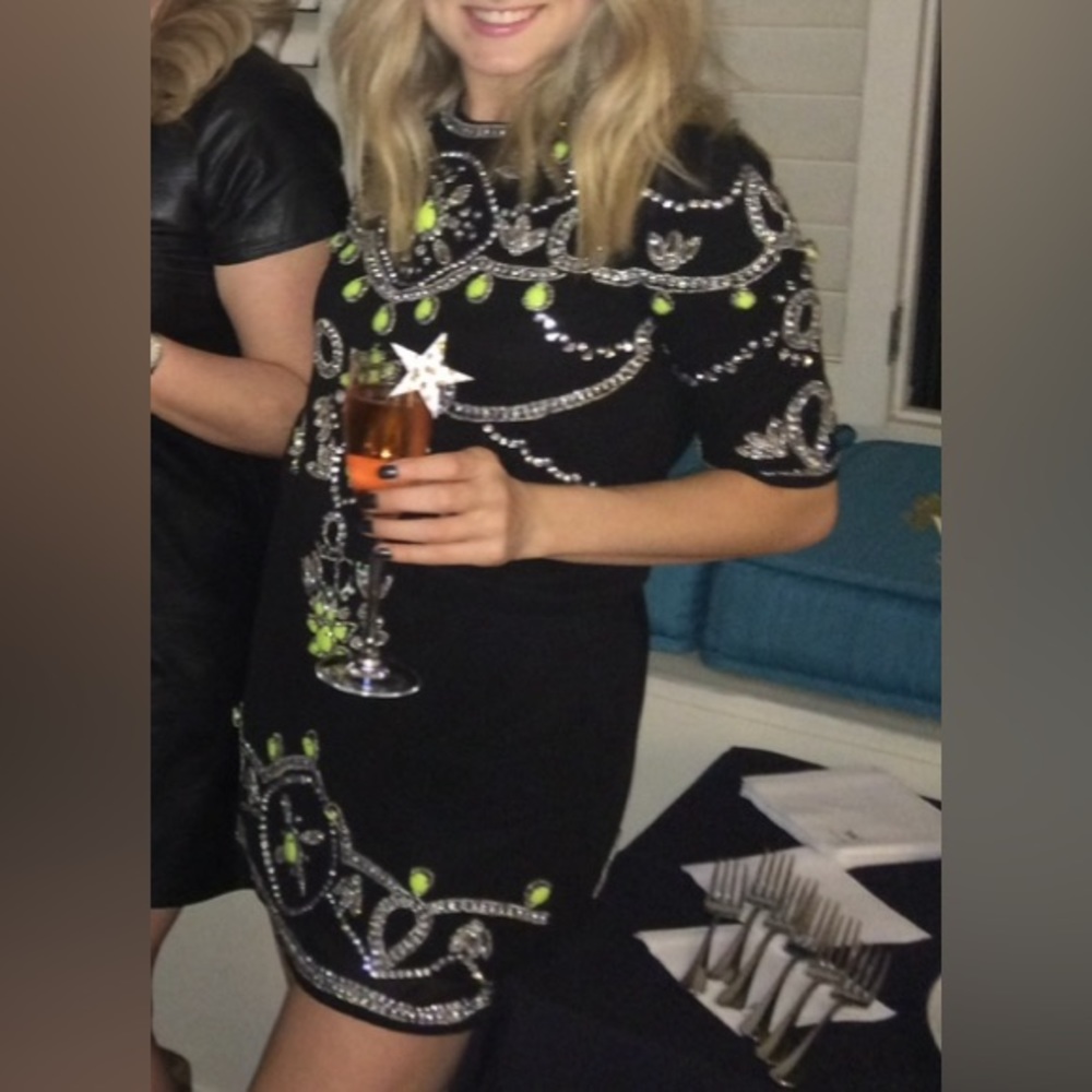 River Island black mini dress with silver and yellow beading and sequins